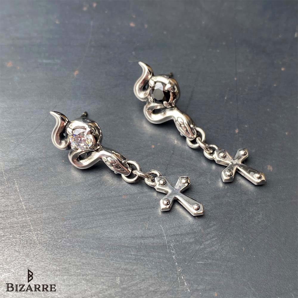 Bizarre/ビザール サーペントクロス(十字架)蛇 シルバーピアス(1個売り) SPJ072