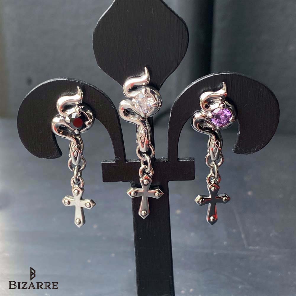Bizarre/ビザール サーペントクロス(十字架)蛇 シルバーピアス(1個売り) SPJ072