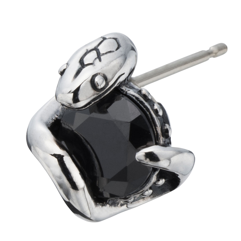 Bizarre/ビザール サーペントラウンド 蛇 シルバーピアス (1個売り) キュービックジルコニアブラック SPJ074