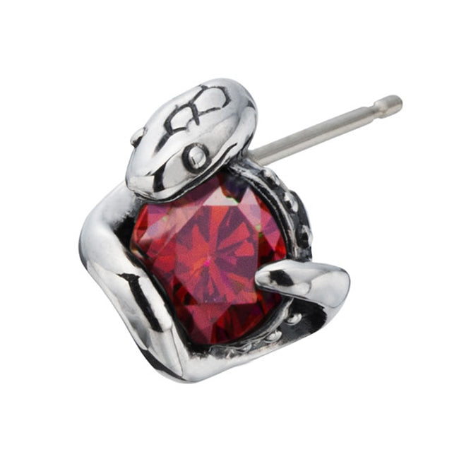 Bizarre/ビザール サーペントラウンド 蛇 シルバーピアス (1個売り) キュービックジルコニアレッド SPJ074