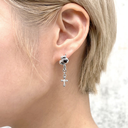 Bizarre/ビザール サーペントクロス(十字架)蛇 シルバーピアス(1個売り) SPJ072