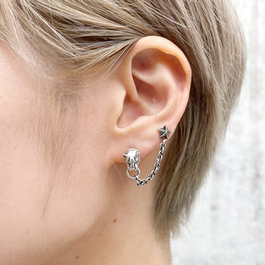 Bizarre/ビザール  フレグランスドパンサー＆スターダブルシルバー豹メンズピアス (1個売り) SPP054