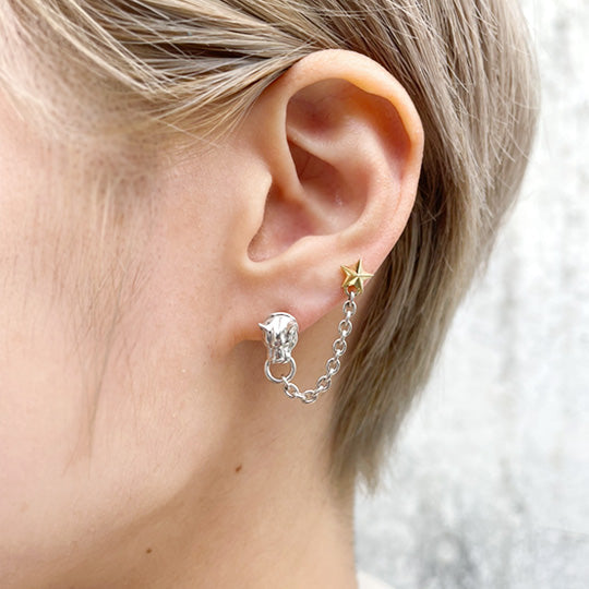 Bizarre/ビザール  フレグランスドパンサー＆スターダブルシルバー豹メンズピアス (1個売り) SPP054