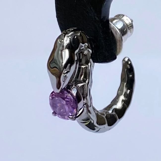 Bizarre/ビザール サーペントバイパー蛇 シルバーピアス (1個売り) キュービックジルコニアパープル　SPJ078
