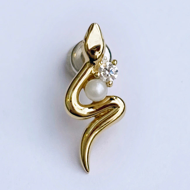 Bizarre/ビザール サーペントバイパーパール蛇 シルバーピアス (1個売り) 金メッキ　SPJ079