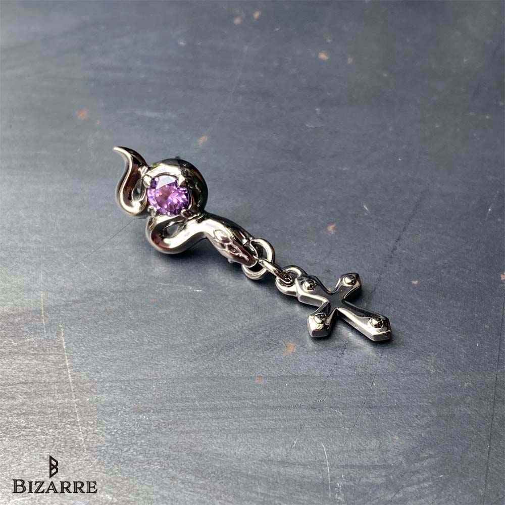 Bizarre/ビザール　サーペントクロス（十字架）蛇　シルバーピアス(1個売り） SPJ072