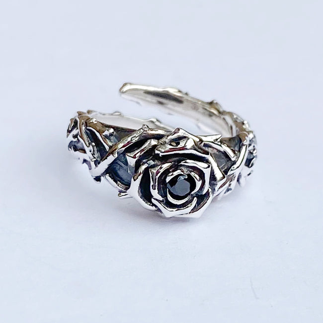 Bizarre/ビザール シークレットローズ 薔薇 シルバーリング　キュービックジルコニアブラック　 SRJ088