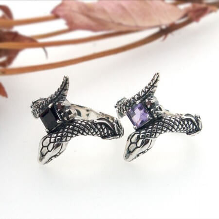 Bizarre/ビザール　Ouroboros Collection Eternal シルバー蛇　ユニセックスリング　アメジスト　オニキス　 SRJ117