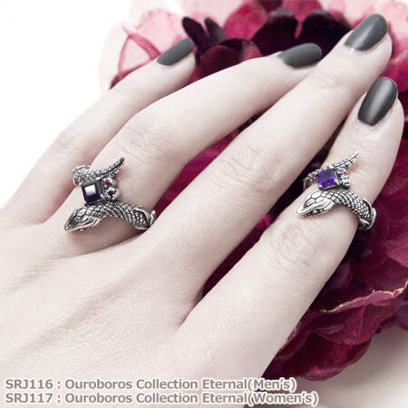 Bizarre/ビザール　Ouroboros Collection Eternal シルバー蛇　ユニセックスリング 　アメジスト　オニキス　シルバー925　SRJ117