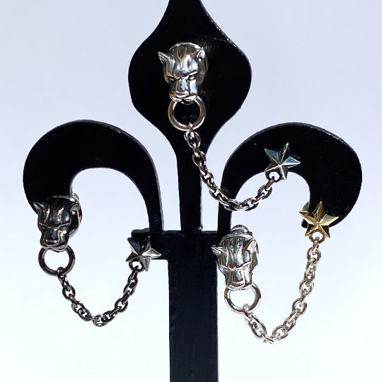 Bizarre/ビザール  フレグランスドパンサー＆スターダブルシルバー豹メンズピアス (1個売り) SPP054