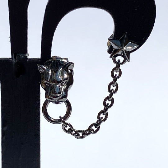 Bizarre/ビザール  フレグランスドパンサー＆スターダブルシルバー豹メンズピアス (1個売り) SPP054