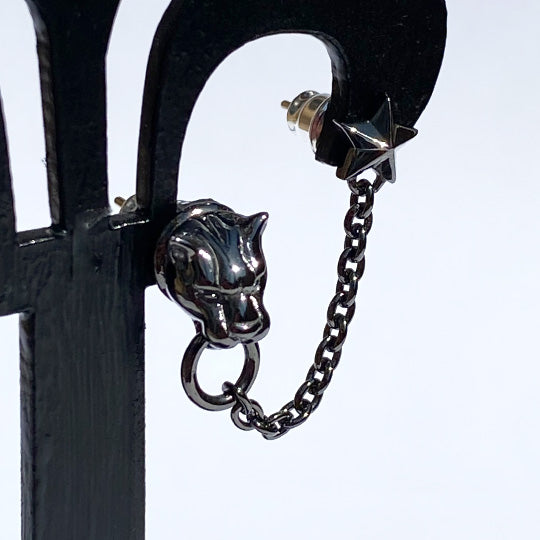 Bizarre/ビザール  フレグランスドパンサー＆スターダブルシルバー豹メンズピアス (1個売り) SPP054